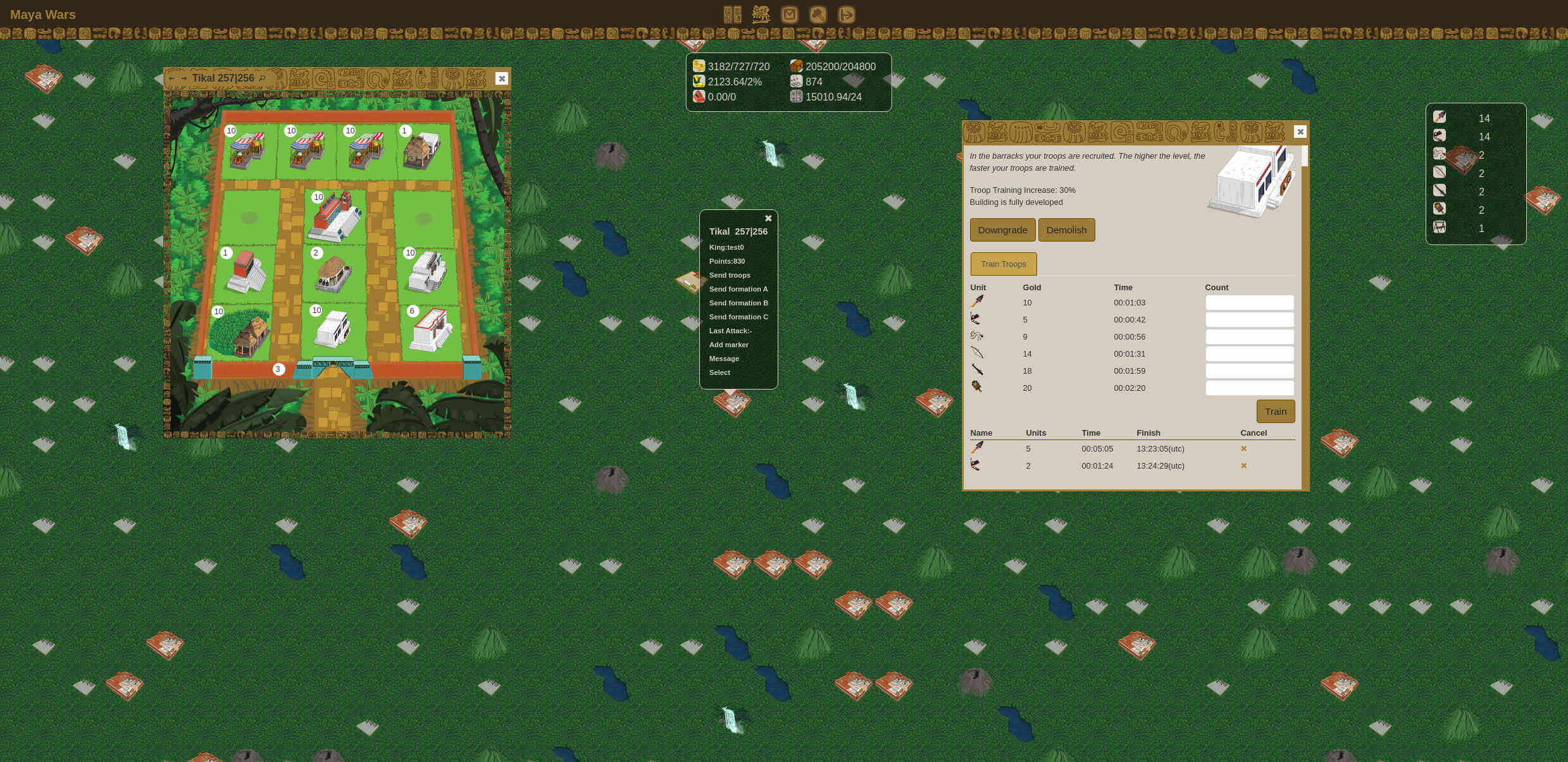 Maya Wars barracks screen